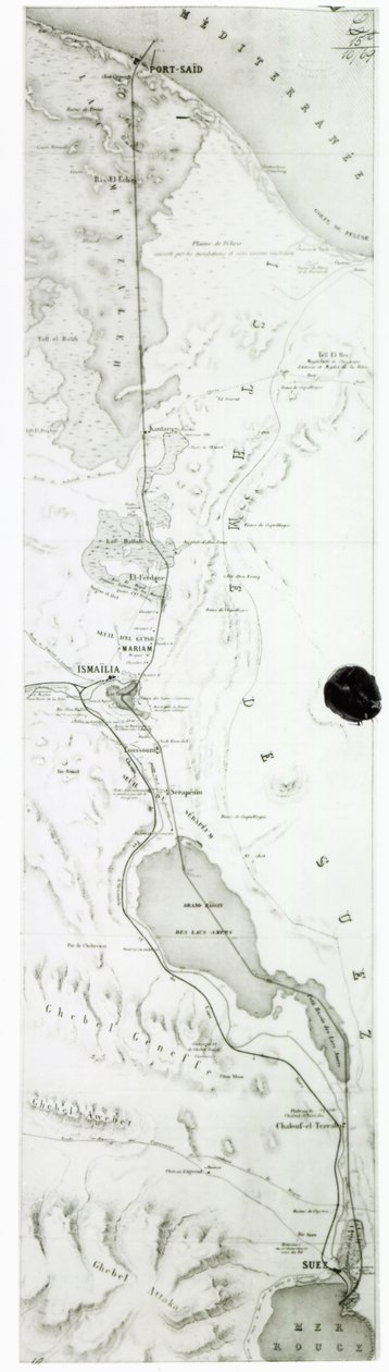 苏伊士运河地图，c.1869 作者 法语学校