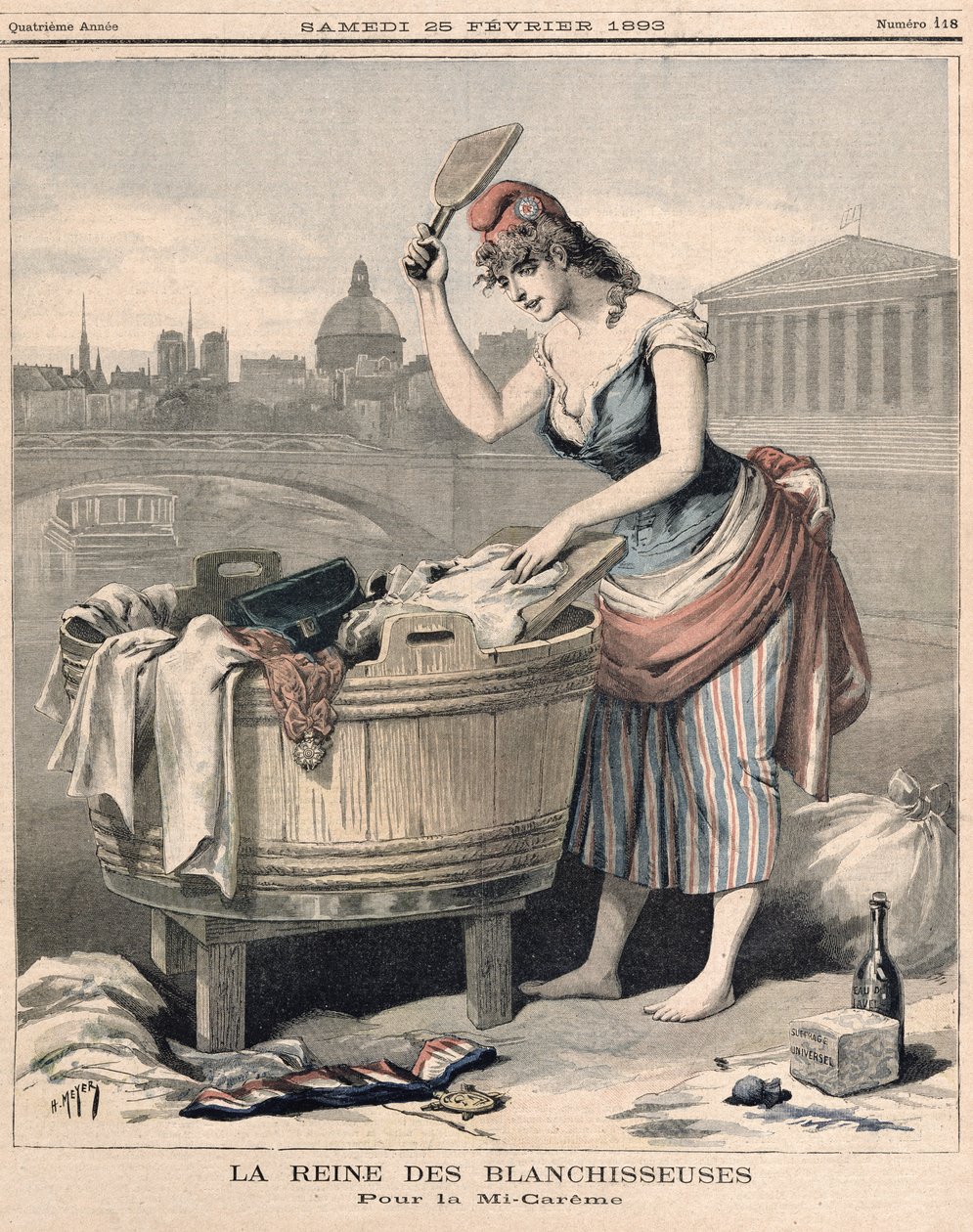1893年2月25日，来自&39;Le Petit Journal&39;的&39;玛丽安女王，Washerwomen女王&39; 作者 法语学校