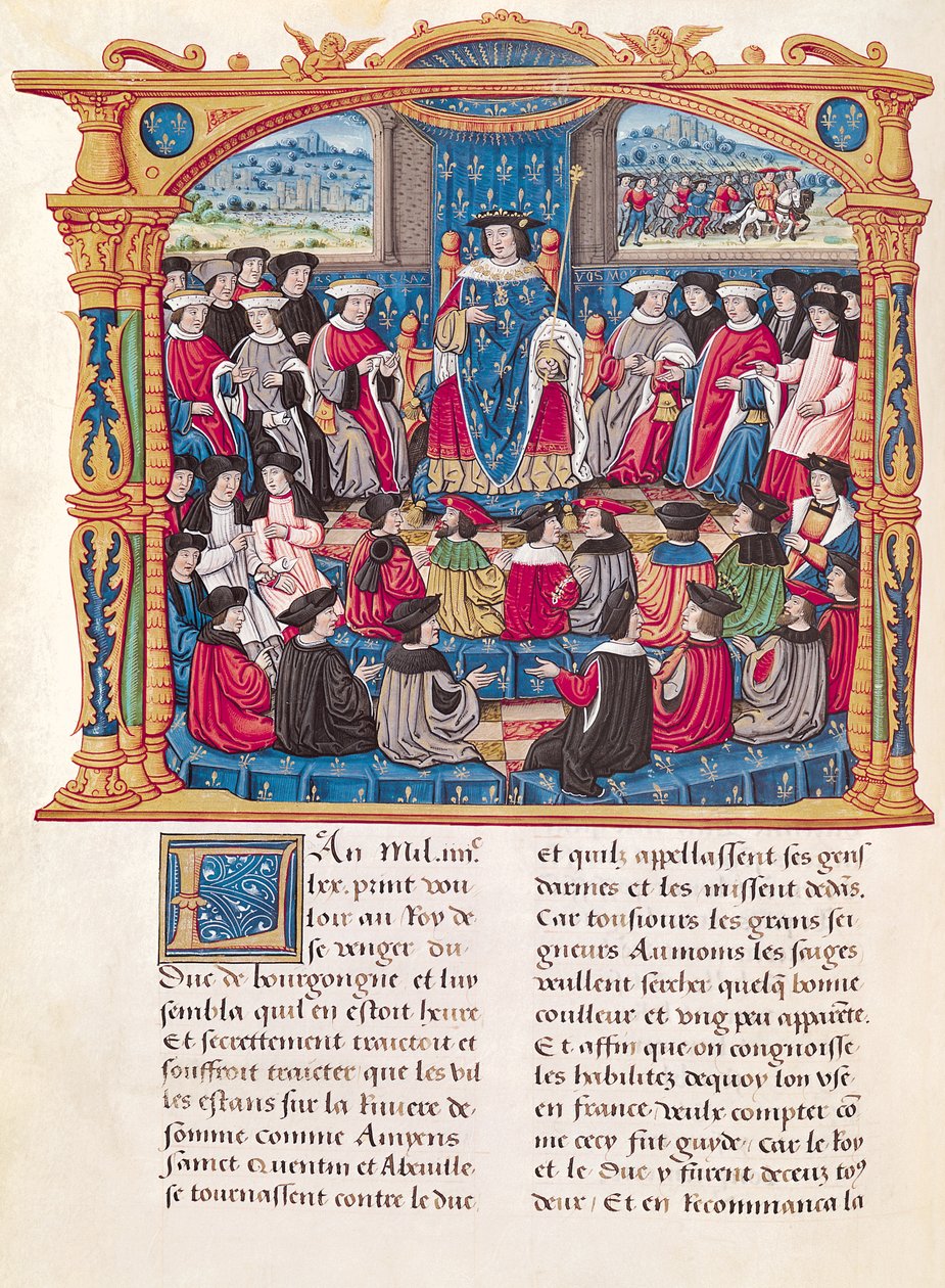 女士18 Fol.66v路易十一开始与勃艮第公爵查尔斯·德·泰梅尔（Charles Le Temeraire）的战争（1445-1509） 作者 法语学校