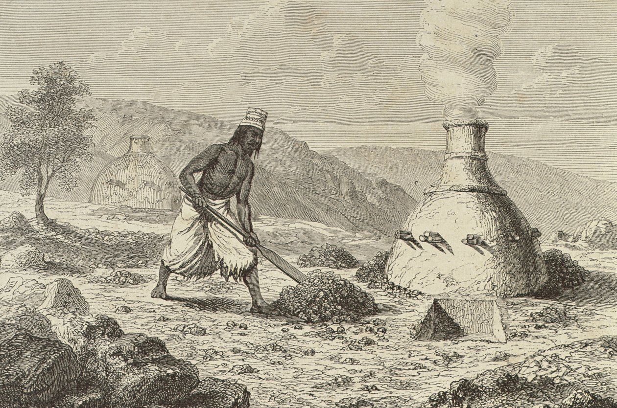 19世纪50年代几内亚Fouta Djallon的原生冶炼铁矿石，来自“世界之旅”，于1860年代出版巴黎 作者 法语学校