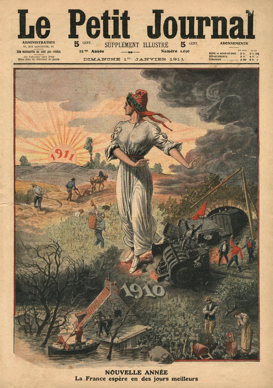 新的一年，法国希望有更好的日子，1911年1月1日的“Le Petit Journal”插图 作者 法语学校