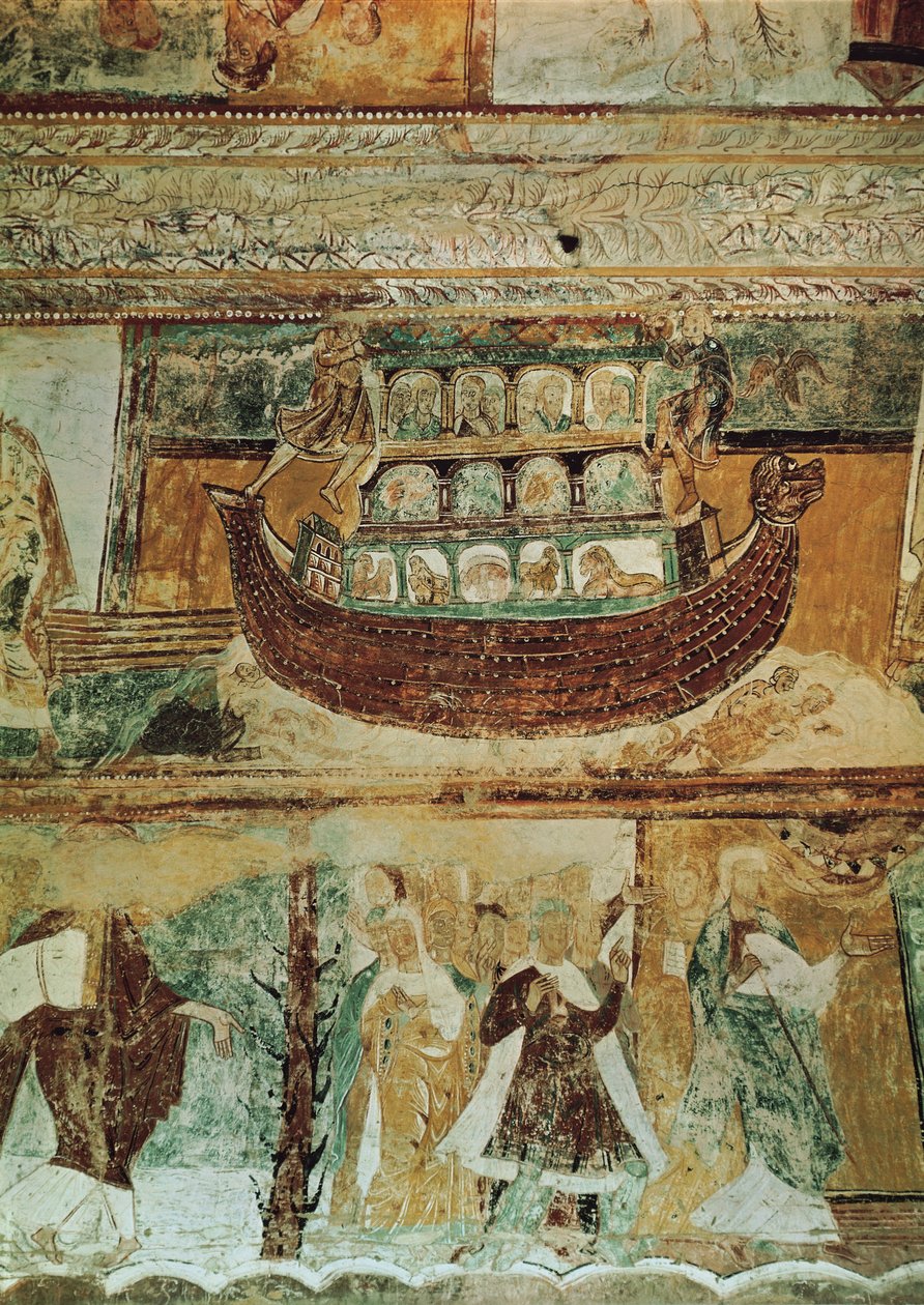 洪水期间的诺亚方舟，c.1100 作者 法语学校