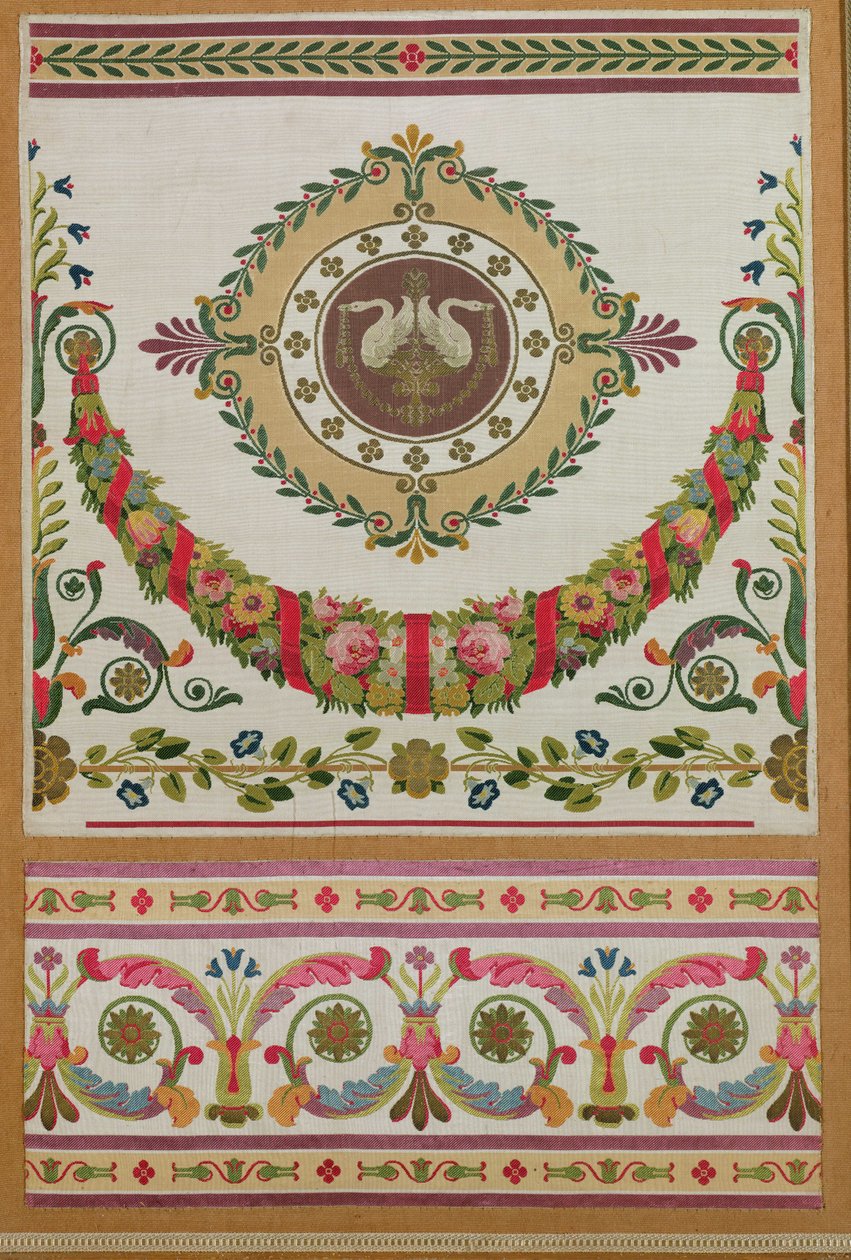 来自Pernon，Lyons（丝绸）的花和花环的丝绸面板 作者 法语学校
