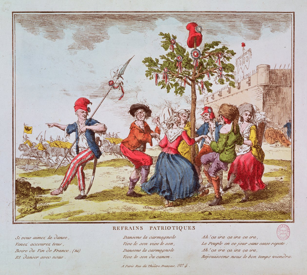 爱国的克制：法国革命者在自由之树周围跳舞着carmagnole，c.1792 作者 法语学校