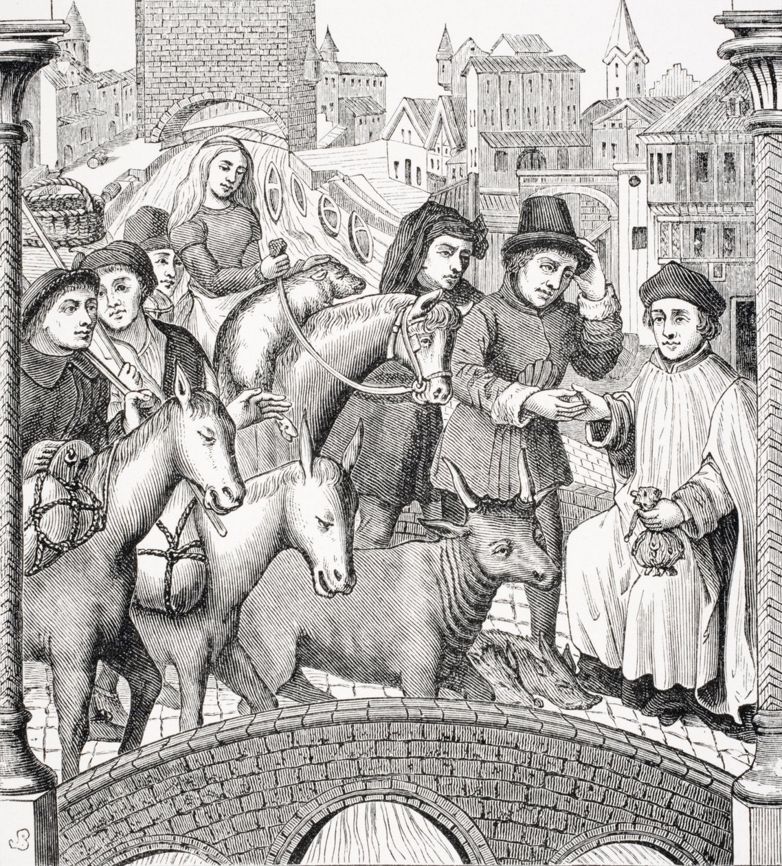 保罗·拉克鲁瓦（Paul Lacroix，1806-84）在1847年发表的“中世纪和文艺复兴时期”的桥梁上收费 作者 法语学校