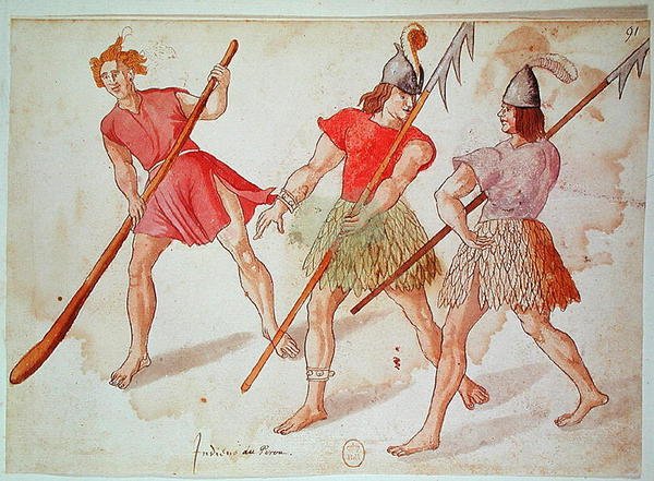 秘鲁印第安人，1572年（笔和墨水和纸上的卫生纸） 作者 法语学校
