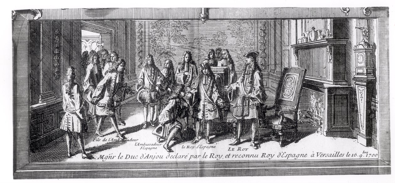 Philippe de France（1683-1746）Anjou公爵，1700年9月16日，法国国王路易十四（1638-1715）在凡尔赛被公认为西班牙国王 作者 法语学校