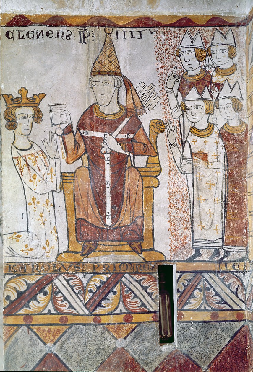 教皇克莱门特四世（c.1195-1268）1265年6月28日向西西里王国投资了安茹的查尔斯（1226-85） 作者 法语学校