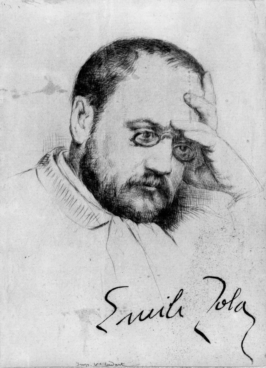 Emile Zola的肖像（1840-1902）（纸上的钢笔和墨水） 作者 法语学校