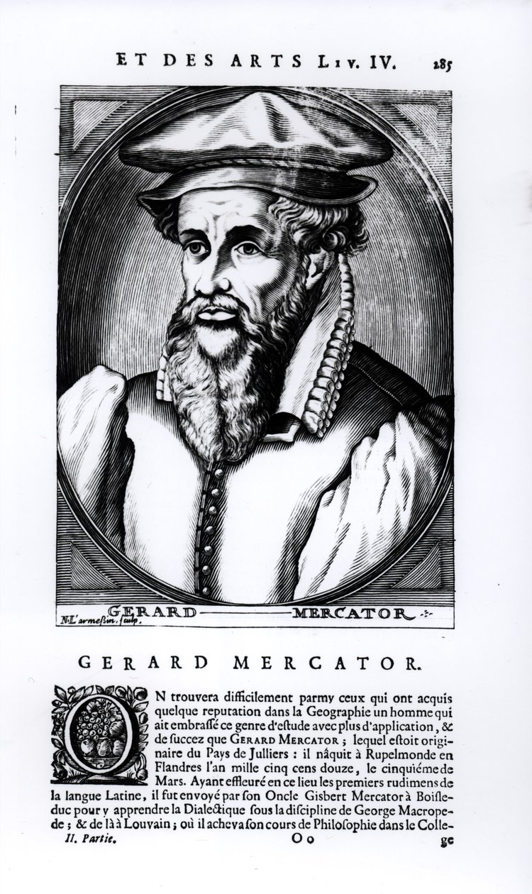 Gerard Mercator（1512-94）的肖像由Larmessin的尼古拉斯二世（1654-94）雕刻 作者 法语学校