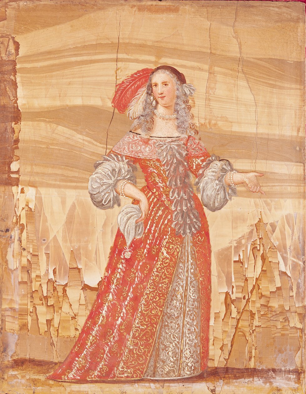 Madeleine Bejart（1618-72）的肖像，由莫里哀（1622-73）在1659年（油画在石头上）后的“Les Precieuses”中的Madelon角色 作者 法语学校