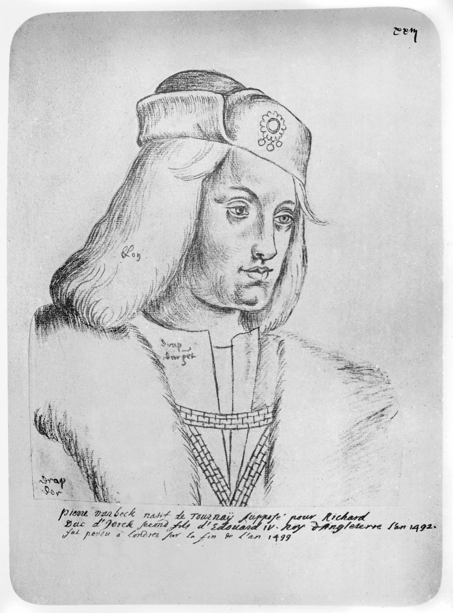 Perkin Warbeck的肖像（约1474-99）佛兰芒冒充英国王位的冒充者和伪装者（纸上乐观） 作者 法语学校
