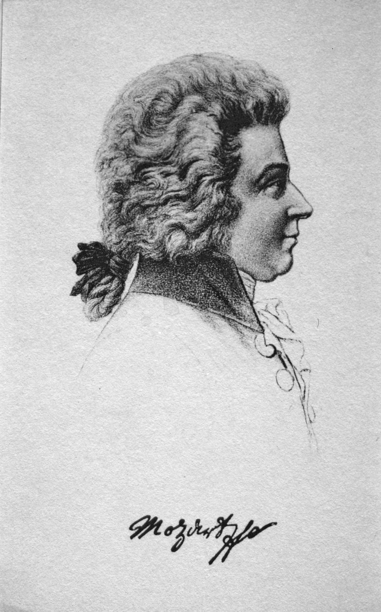 Wolfgang Amadeus Mozart的肖像（1756-91） 作者 法语学校