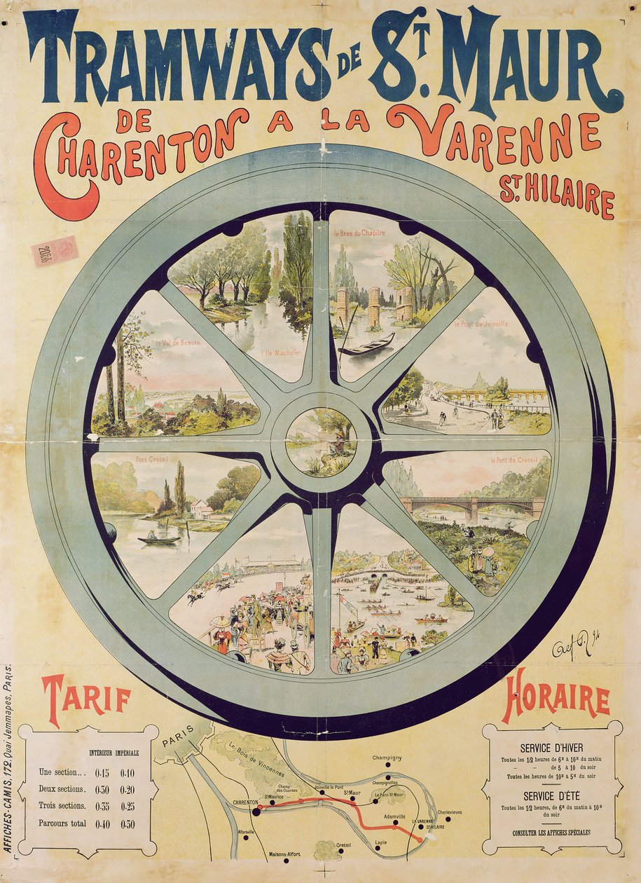 海报广告电车电车从圣莫尔从Charenton到Varenne-Saint-Hilaire，1894年 作者 法语学校