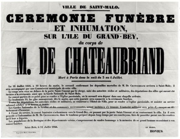 1848年7月18日在St.Malo举行的Francois Rene de Chateaubriand（1768-1848）葬礼海报（打印） 作者 法语学校