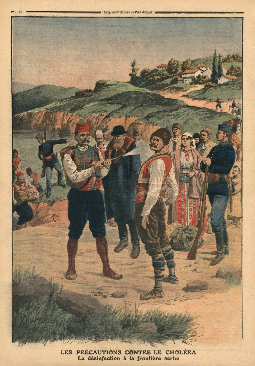 预防霍乱，塞尔维亚边境消毒的预防措施，“Le Petit Journal”插图，1911年1月1日 作者 法语学校