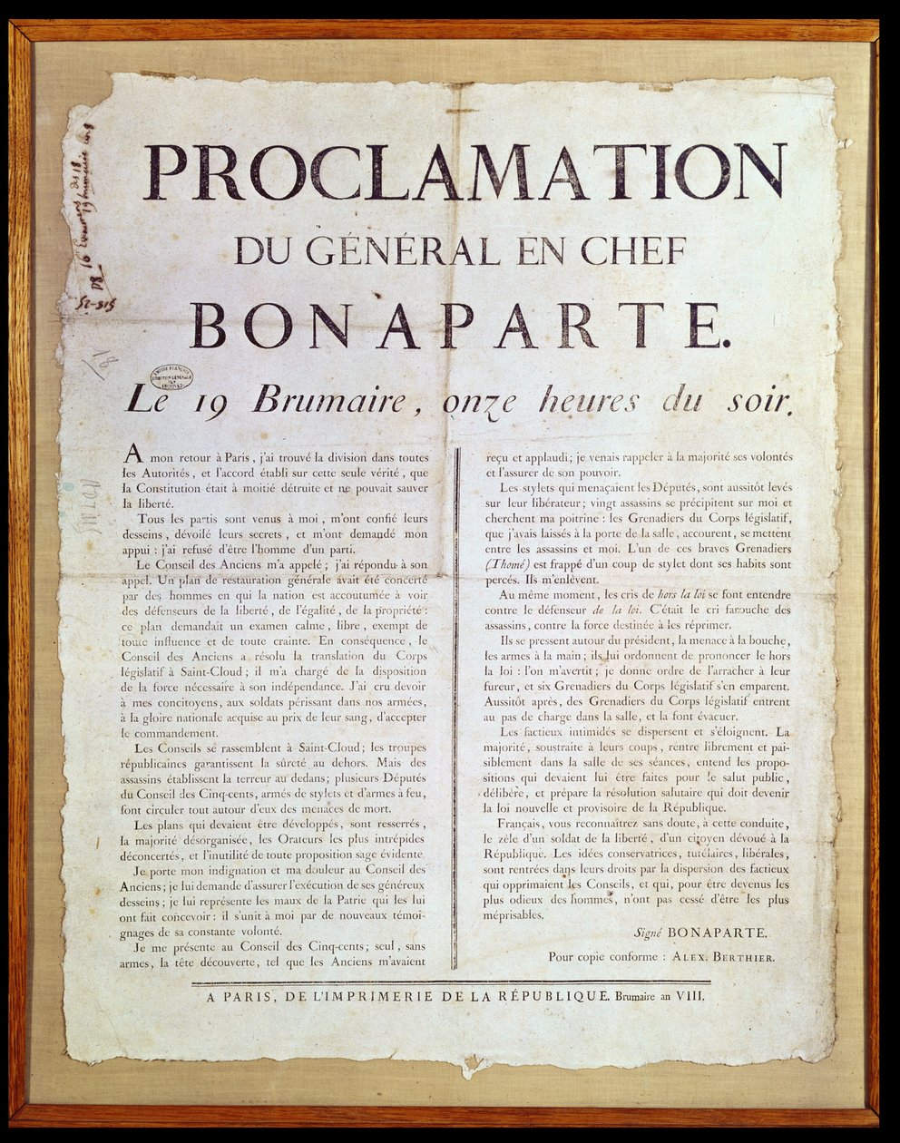 拿破仑一世宣布（1769-1821）19 Brumaire An 8（1799年11月10日） 作者 法语学校