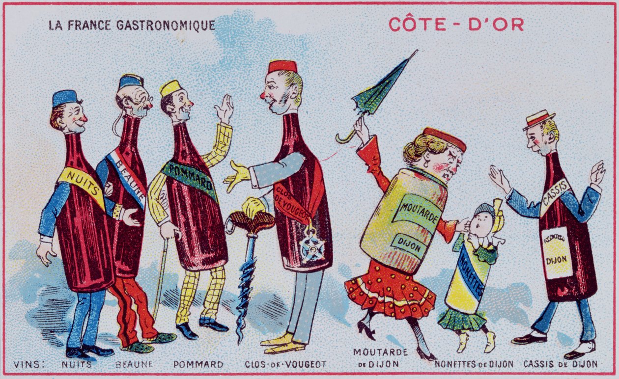儿童的宣传和教育卡，描绘了Cote-DOr地区的食品特色，c.1910 作者 法语学校