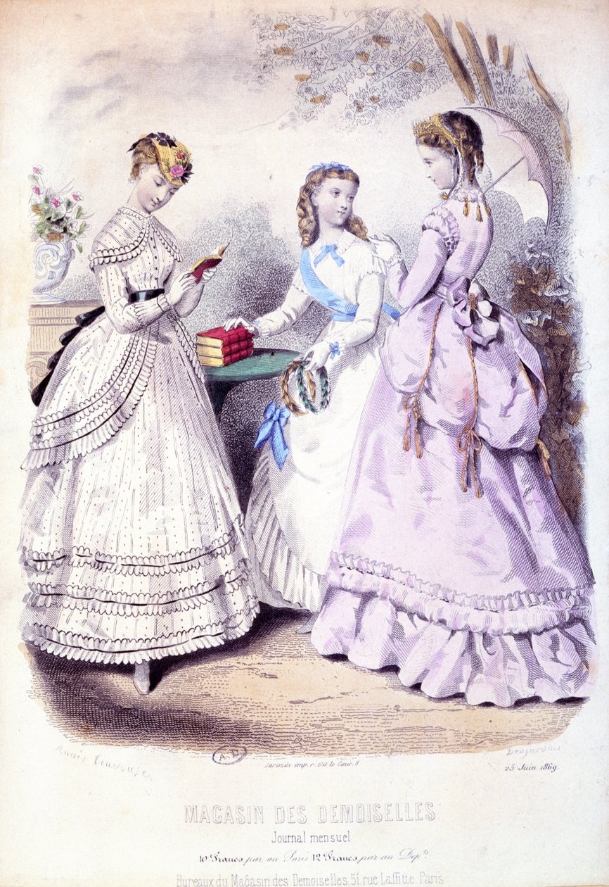颁奖仪式后的学校女生，1869年时装版广告Magasin des Demoiselles 作者 法语学校