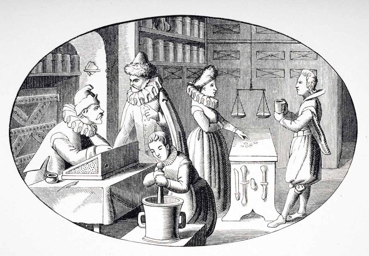 17世纪的Grocer and Druggist商店，来自Paul Lacroix的“Le Moyen Age et La Renaissance”（1806-84）于1847年出版 作者 法语学校