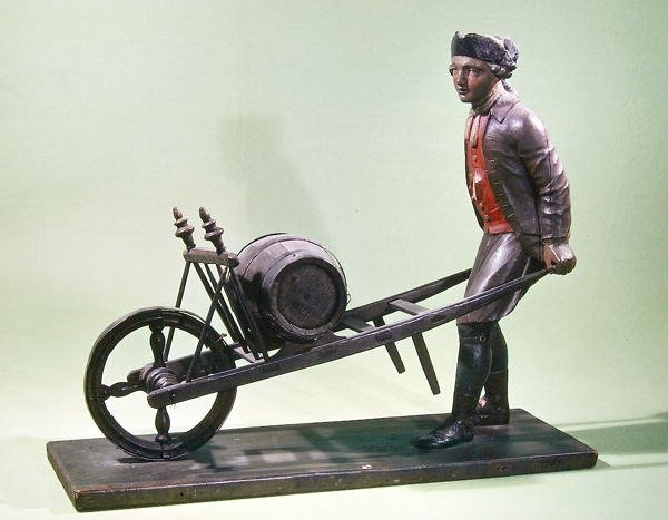 用他的手推车代表醋卖家的标志，1757（多彩木头） 作者 法语学校