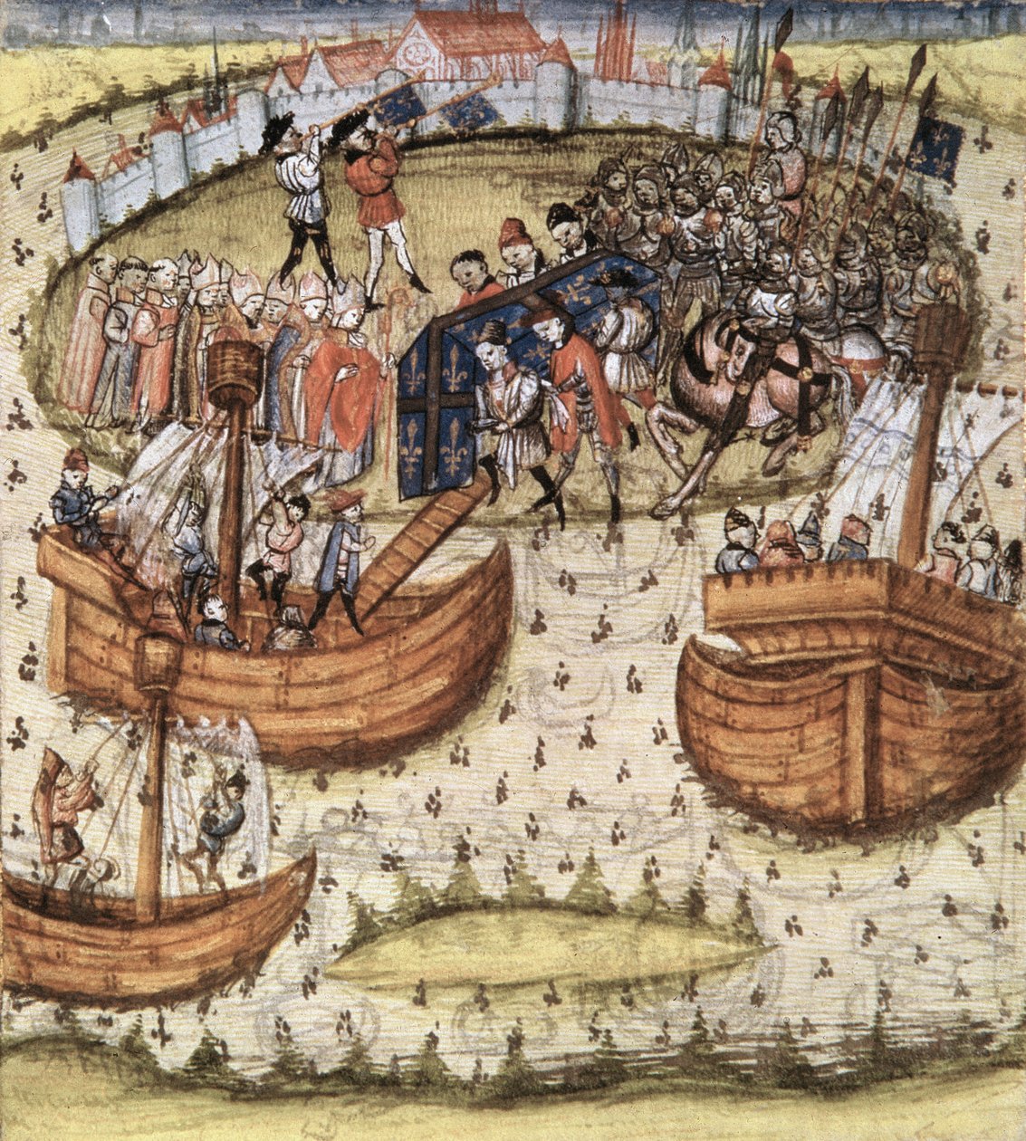 Snark M119：十字军在1270年在突尼斯登上圣路易斯棺材，来自法兰西的Chroniques de France，1450 作者 法语学校