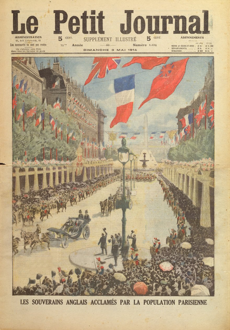 1914年4月国王乔治五世和玛丽女王访问巴黎，1914年5月3日“Le Petit Journal”封面 作者 法语学校