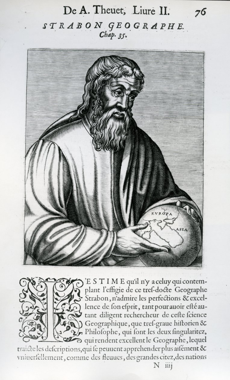 Strabo，来自Andre Thevet的“真正的普拉斯和杰出人物的生活”的插图，1584年 作者 法语学校