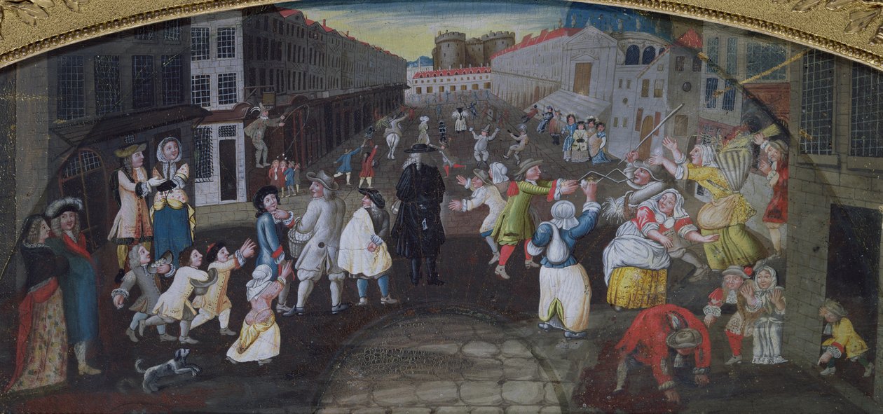 街头表演者在Carnival Populaire，Rue Saint Antoine，c.1670 作者 法语学校