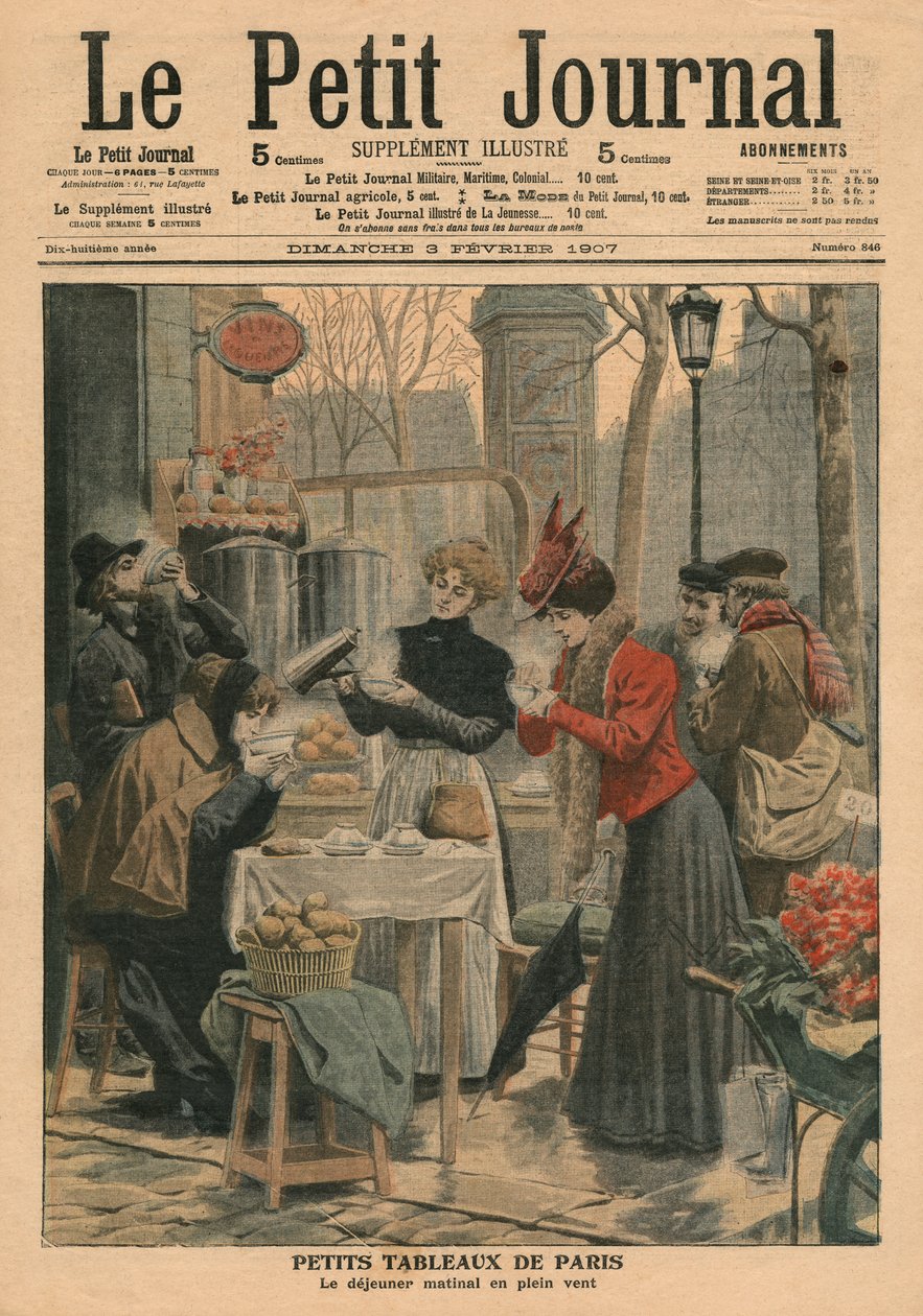 巴黎的街景，露天早餐，来自&39;Le Petit Journal&39;的插图，补充illustre，1907年2月3日 作者 法语学校