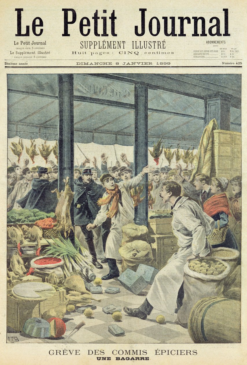 1899年1月8日“Le Petit Journal”杂志的罢工，争吵，标题页（彩色版画） 作者 法语学校