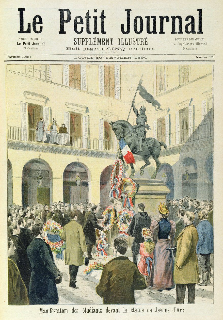 学生们聚集在圣女贞德雕像，从1894年2月19日“Le Petit Journal”插图补充的头版开始 作者 法语学校