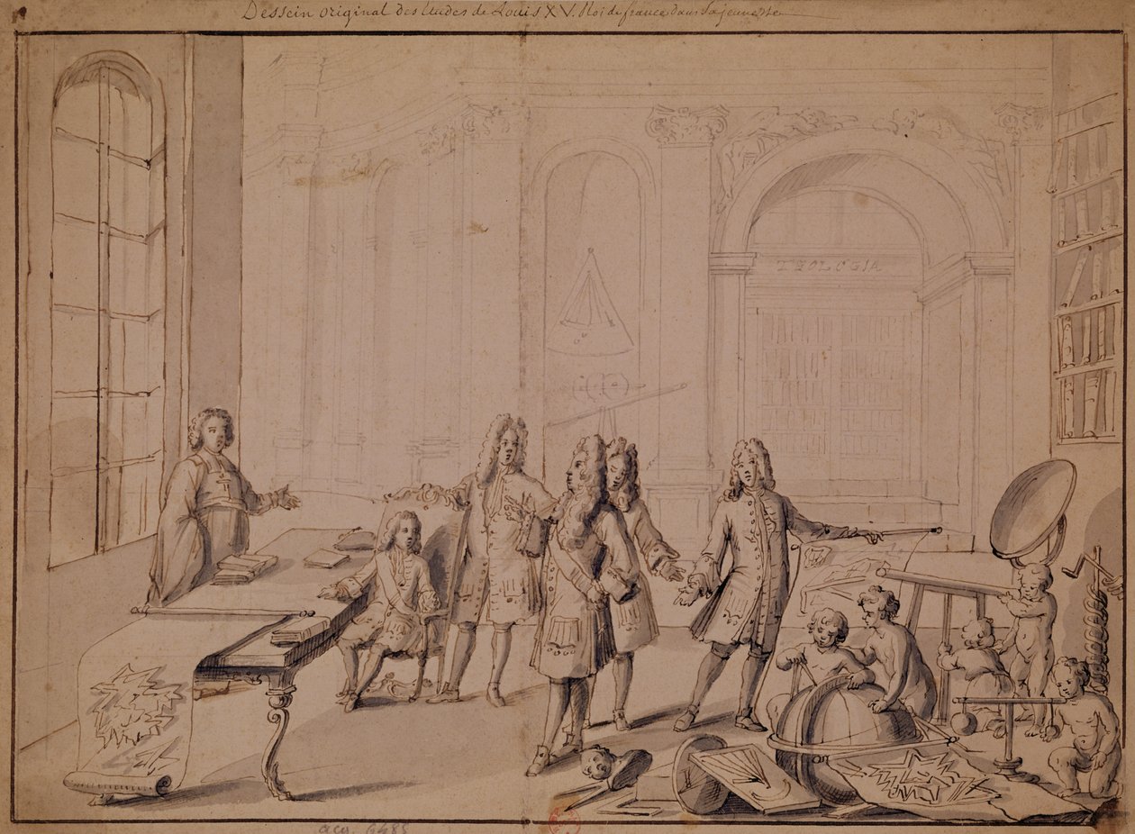 研究给年轻路易十五（1710-74）的课程（笔和墨水在纸上洗）（另见162667） 作者 法语学校