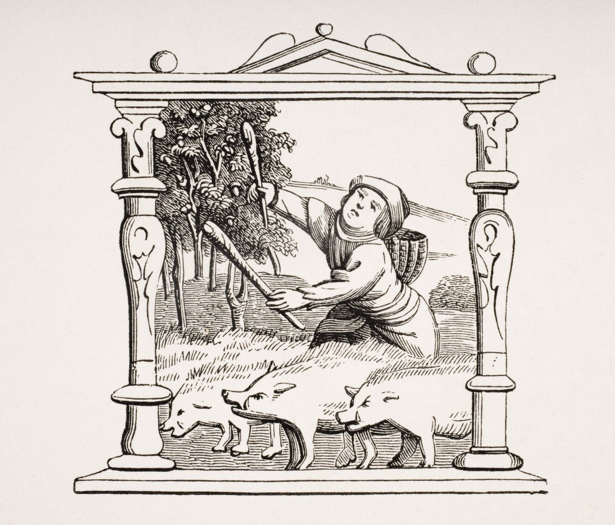 猪群与他的猪群，在几小时的日历中复制，来自Paul Lacroix（1806-84）的“Le Moyen Age et La Renaissance”1847年出版 作者 法语学校