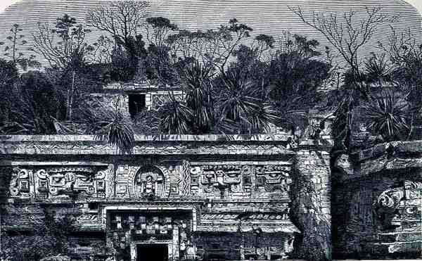 位于奇琴伊察尼姑庵东部的寺庙建筑，来自新世界的古城，由Claude-Joseph-Desire Charnay，酒吧。 1887年 作者 法语学校