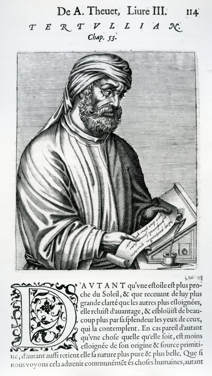 Tertullian，来自Andre Thevet的“真正的普拉斯和杰出人物的生活”的插图，1584年 作者 法语学校