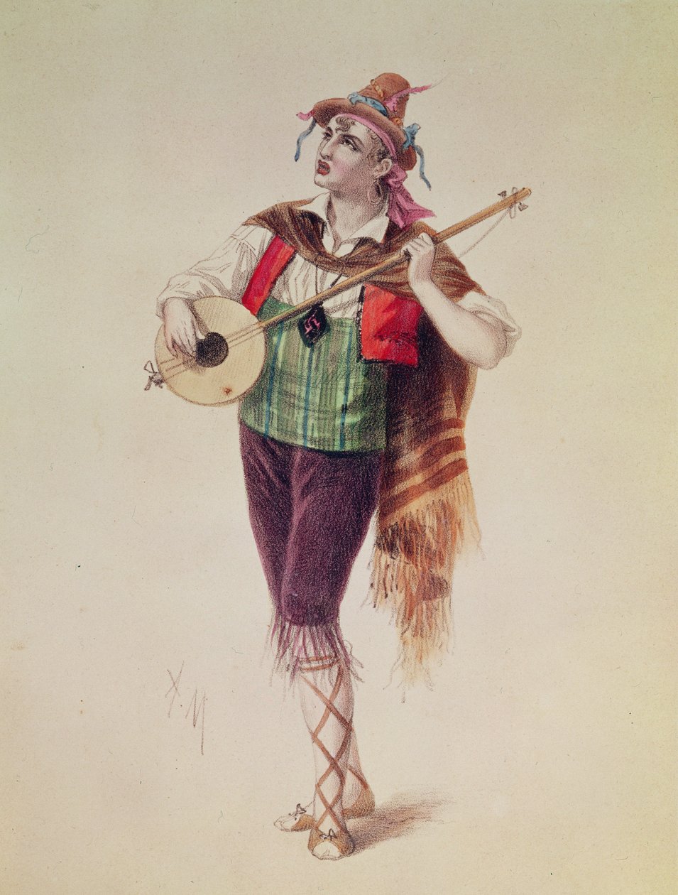 演员Dupuis在奥芬巴赫的Operetta&39;La Perichole&39;中扮演Piquillo，插图来自&39;巴黎戏剧院&39;，1868年 作者 法语学校
