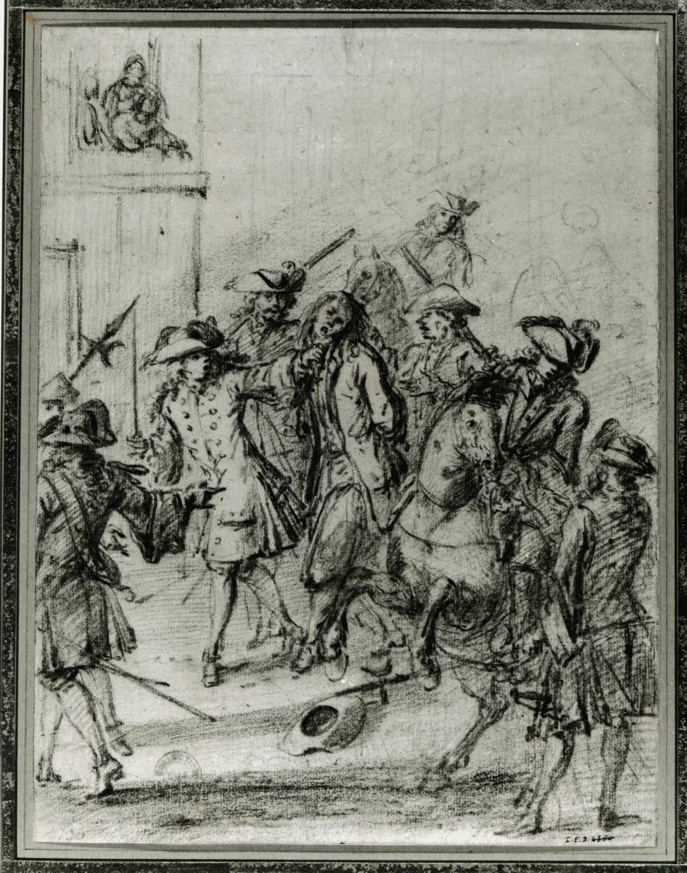 Louis Dominique Cartridge的逮捕（1693-1721）（铅笔在纸上） 作者 法语学校