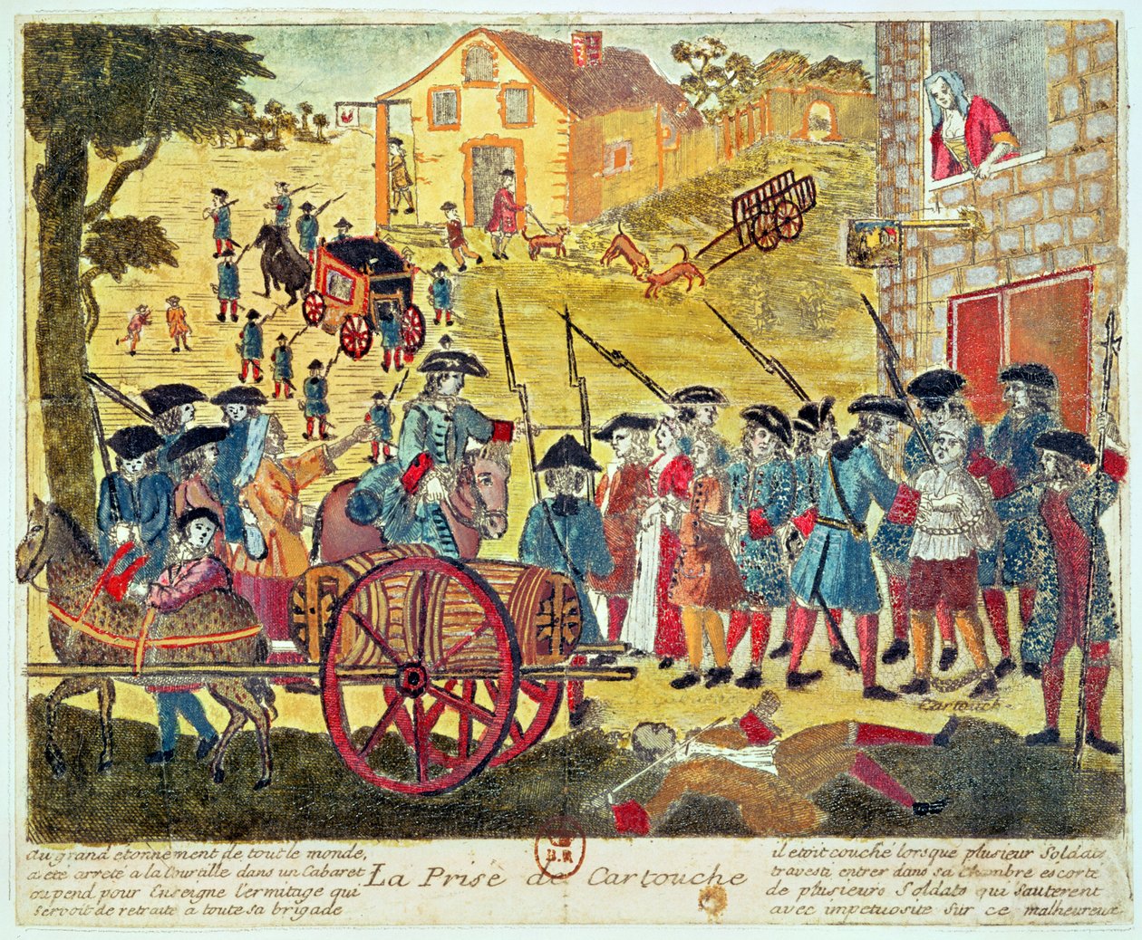 Louis Dominique Cartouche（1693-1721）的逮捕（在纸上雕刻和wc） 作者 法语学校