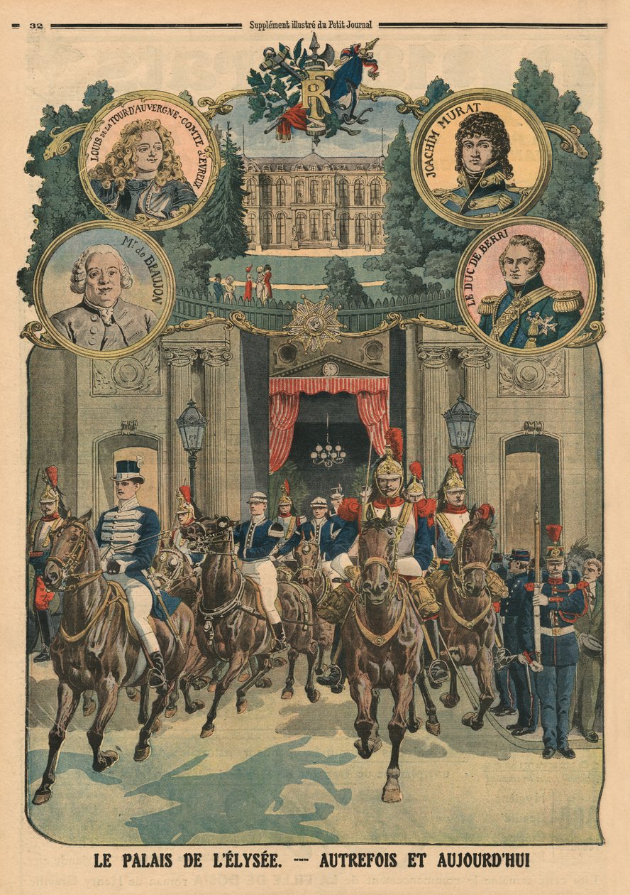 爱丽舍宫，以前和今天，后盖1913年1月26日&39;Le Petit Journal&39;的插图 作者 法语学校