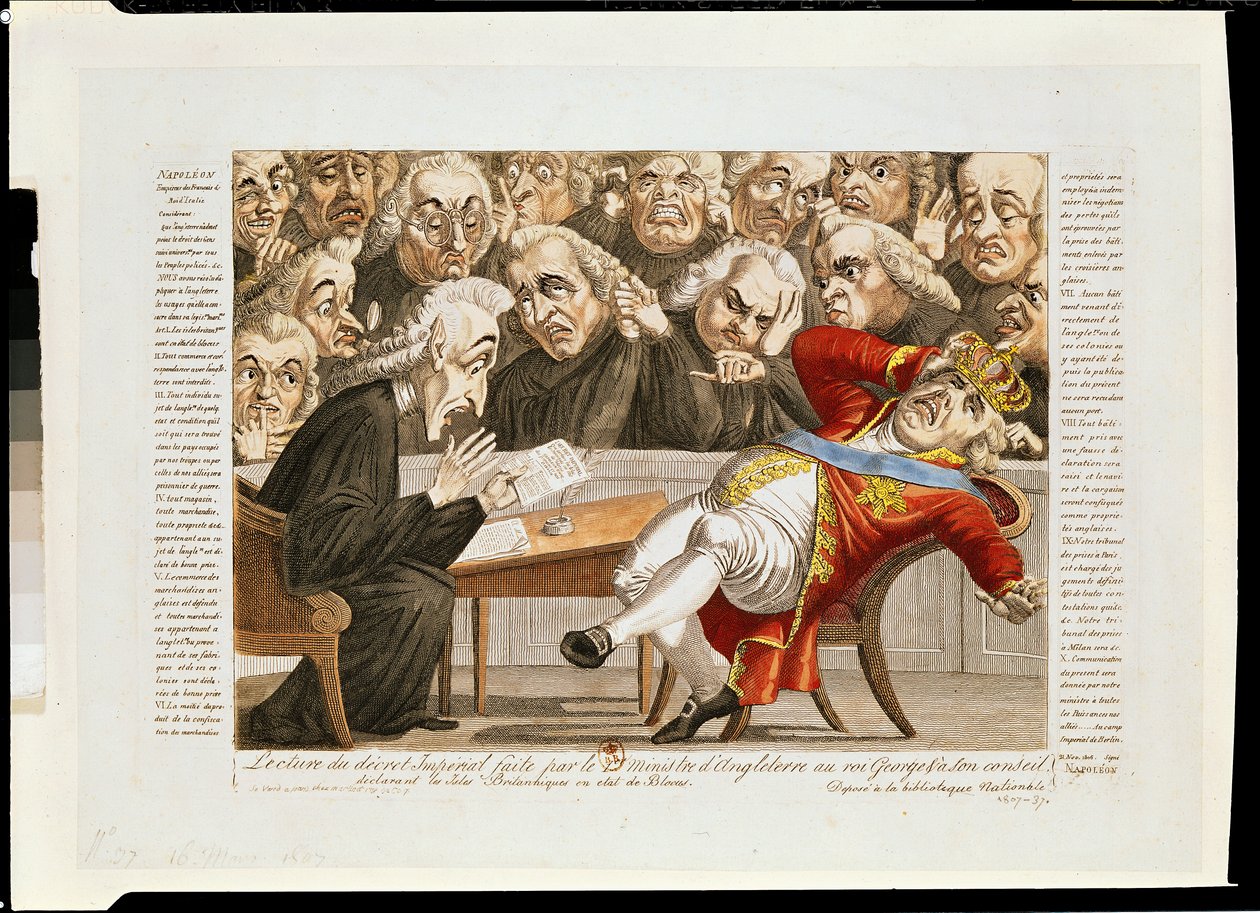 英国部长宣读乔治三世的帝国法令（1738-1820）宣布1807年11月21日不列颠群岛遭受封锁 作者 法语学校