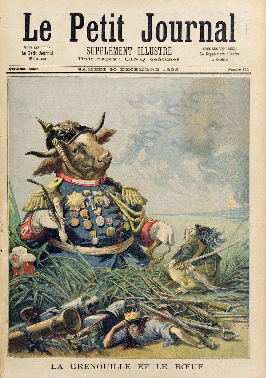 青蛙和牛，来自&39;Le Petit Journal&39;的插图，1893年12月30日 作者 法语学校
