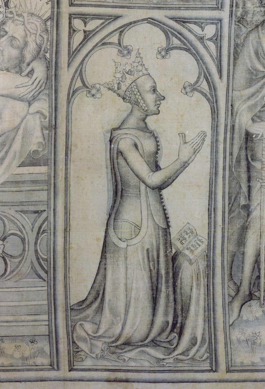纳博讷的Parment，详细的Jeanne de Bourbon（1338-77）祈祷，c.1375（丝绸上的grisaille）（细节83469） 作者 法语学校