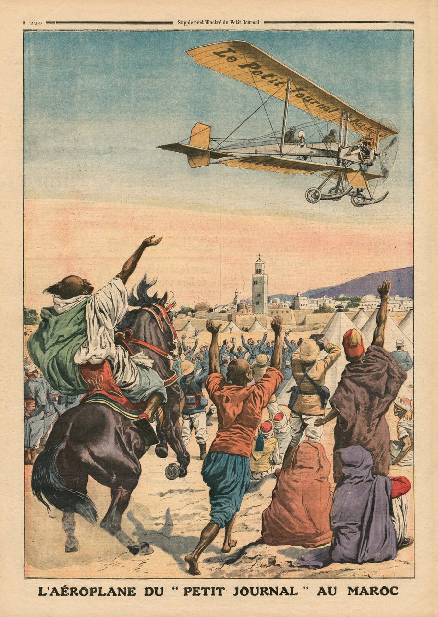 &39;Petit Journal&39;飞机飞越摩洛哥，插图来自&39;Le Petit Journal&39;，补充illustre，1911年10月1日 作者 法语学校