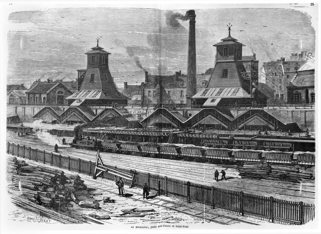 Le Creusot的圣皮埃尔和圣保罗的坑，来自Turgan的&39;Les Grandes Usines&39;，c。 1880 作者 法语学校
