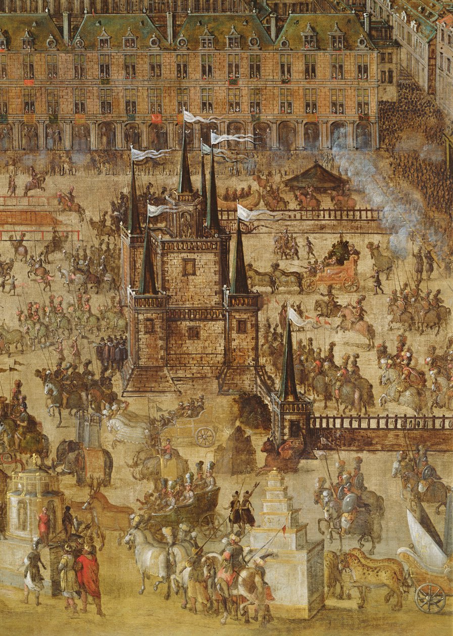 皇家广场和卡鲁塞尔于1612年，详细介绍了Palais de la Felicite和战车（详情为161010） 作者 法语学校