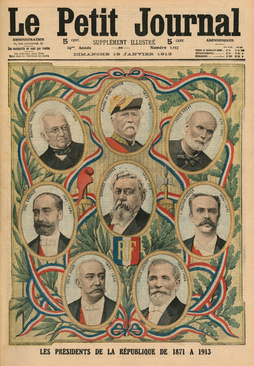 1817年至1913年法兰西共和国总统，“Le Petit Journal”的封面插图，补充说明，1913年1月19日 作者 法语学校