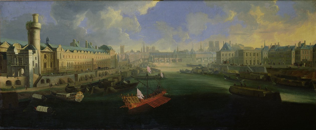 塞纳河，新桥的视图，卢浮宫和马萨林学院，c.1665 作者 法语学校
