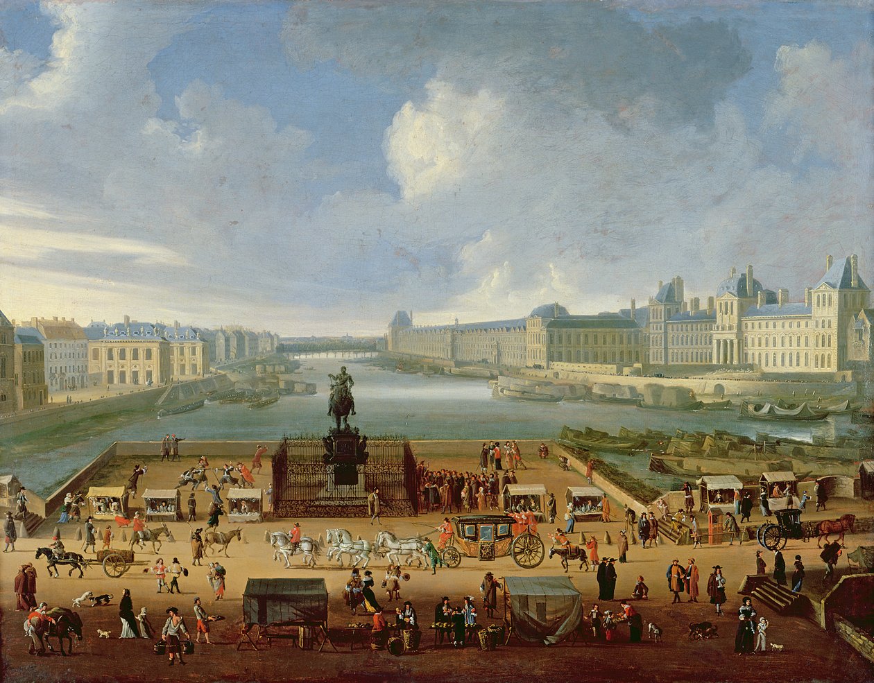 从Pont Neuf看到的塞纳河，卢浮宫和四国学院，1665-70 作者 法语学校