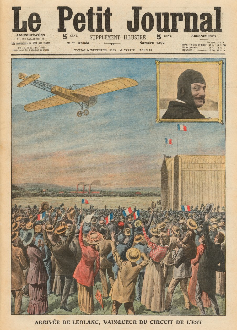 飞行员Alfred Leblanc抵达Issy-les-Moulineaux，来自&39;Le Petit Journal&39;的插图，杰出的补充，1910年8月28日 作者 法语学校